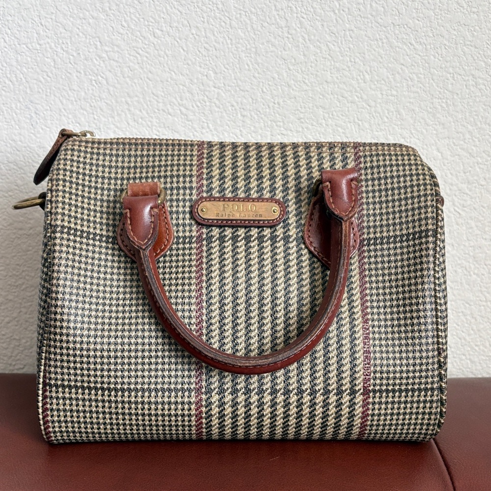 Vintage Polo by Ralph Lauren Houndstooth Satchel with crossbody strap